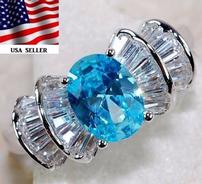 3 Ct Aquamarine White Topaz Ring 202//184